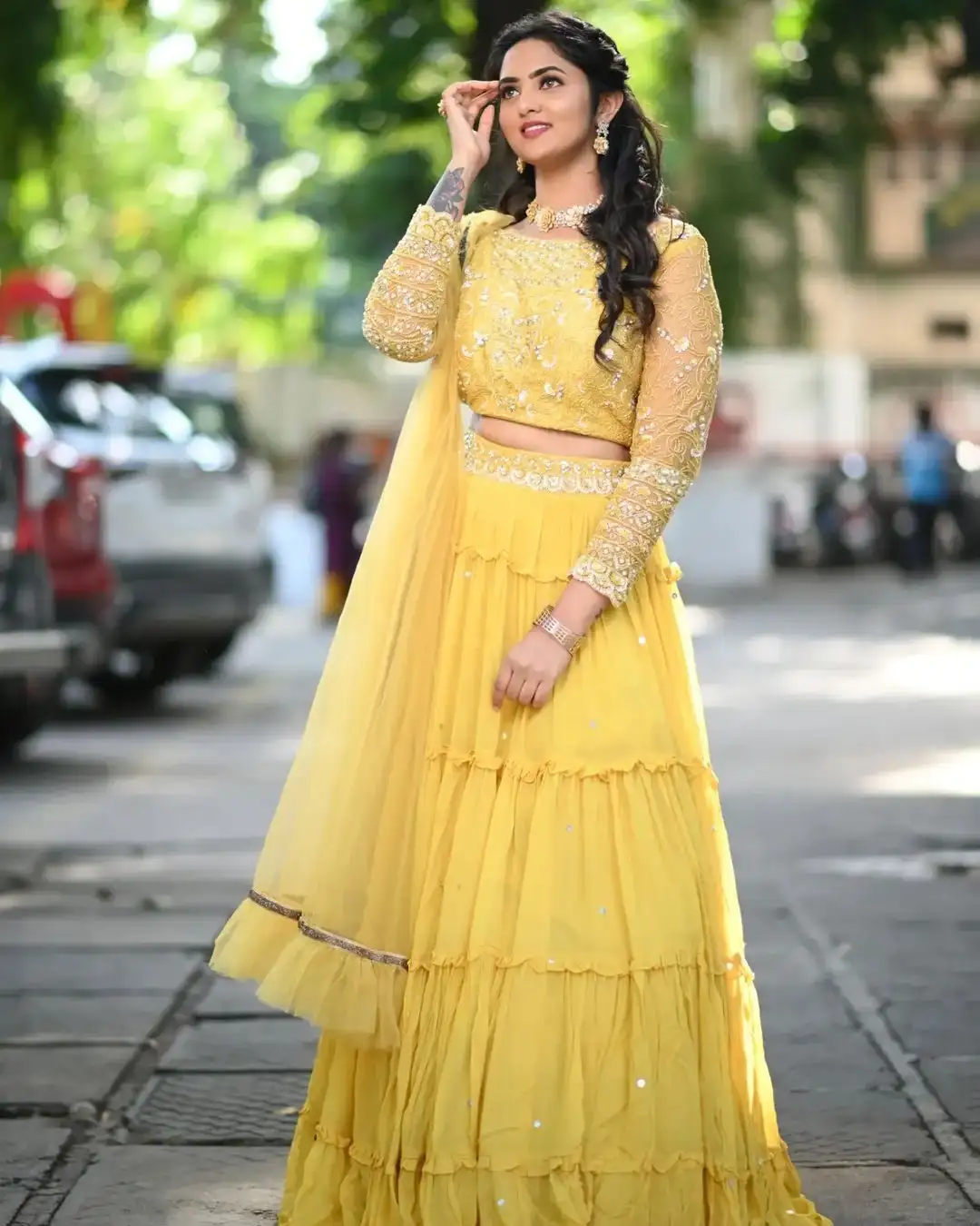 INDIAN TV ACTRESS RADHIKA PREETI IN YELLOW LEHENGA CHOLI